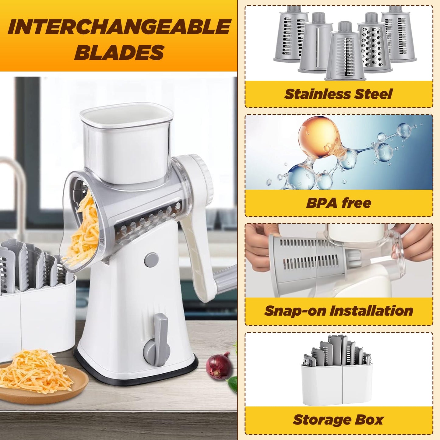 5 in 1 Rotary Cheese Grater Shredder